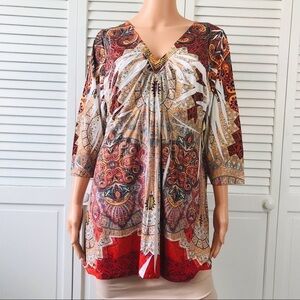 2/$25 ONE WORLD Multicolor V-Neck Shirt Size 1X